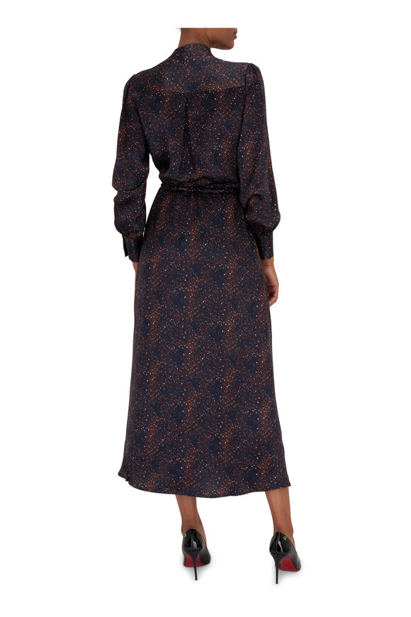 Kiton - Navy & Brown Galaxy Print Silk Drawstring Dress