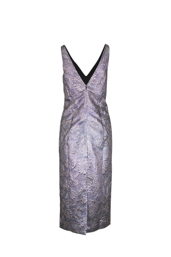 Totême - Silver V-Neck Brocade Midi Dress