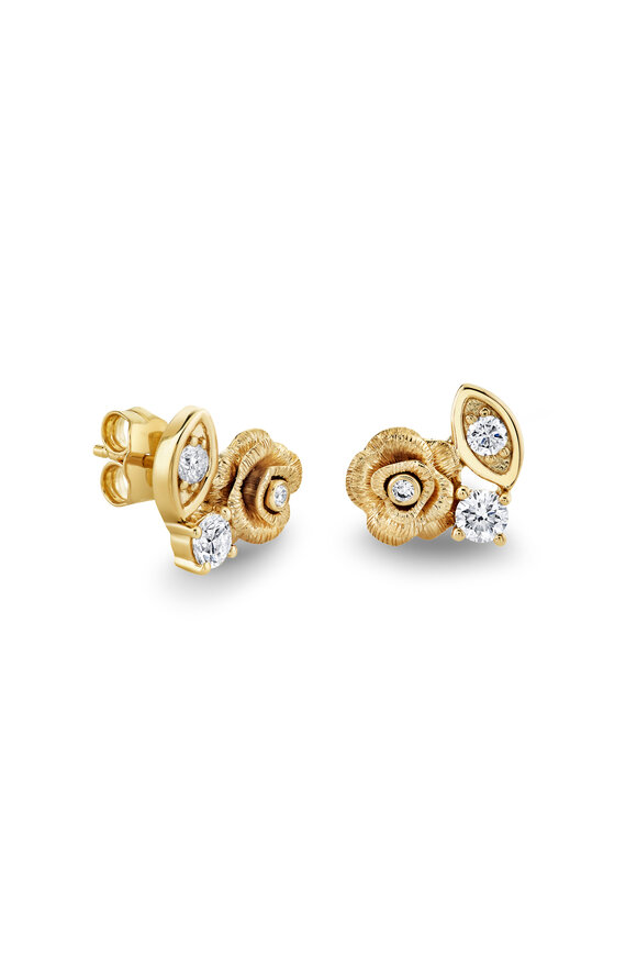 Sydney Evan Gold & Diamond Large Marquise Eye Rose Stud - view 1