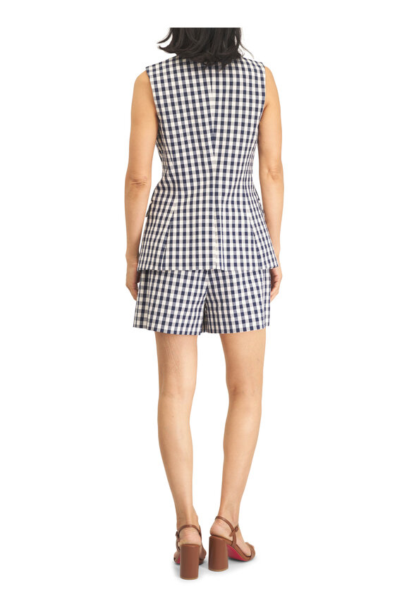 Veronica Beard Lois Navy & Dove White Seersucker Gingham Vest - view 4