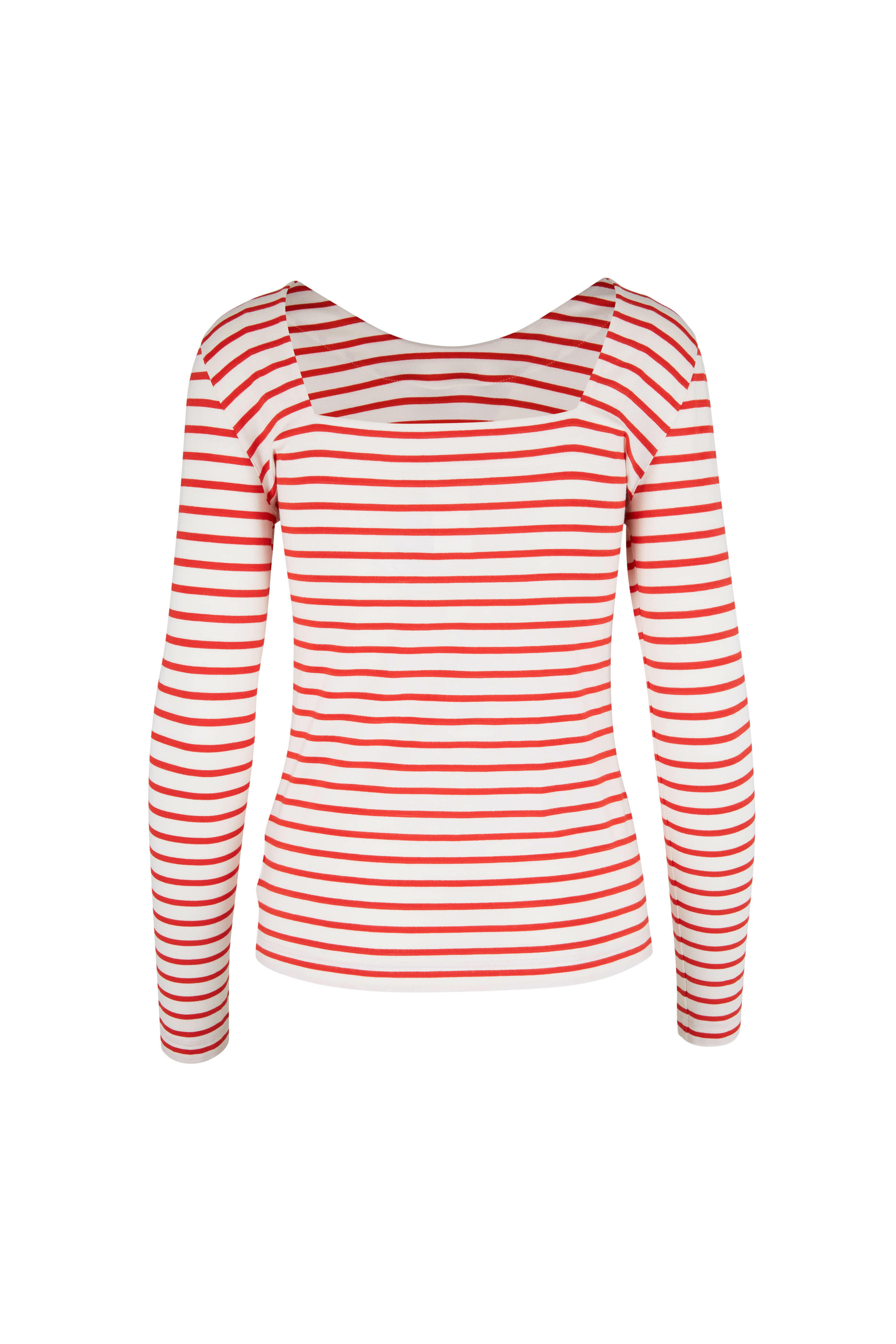 Akris Punto - Red & White Stripe Crewneck Long Sleeve T-Shirt
