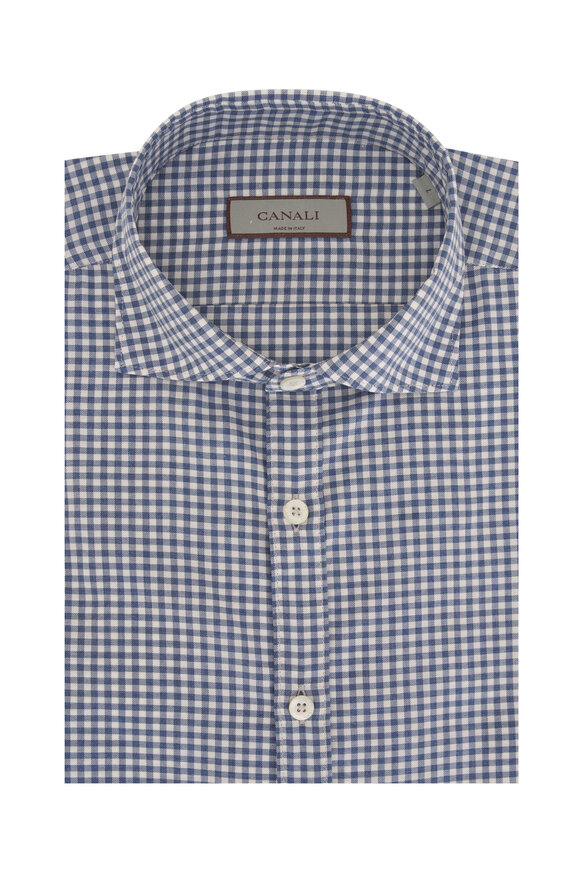 Canali Blue Check Cotton Sport Shirt