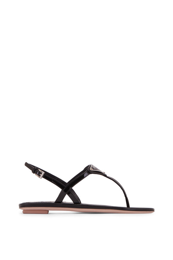 Prada - Black Patent Leather Logo Thong Sandal