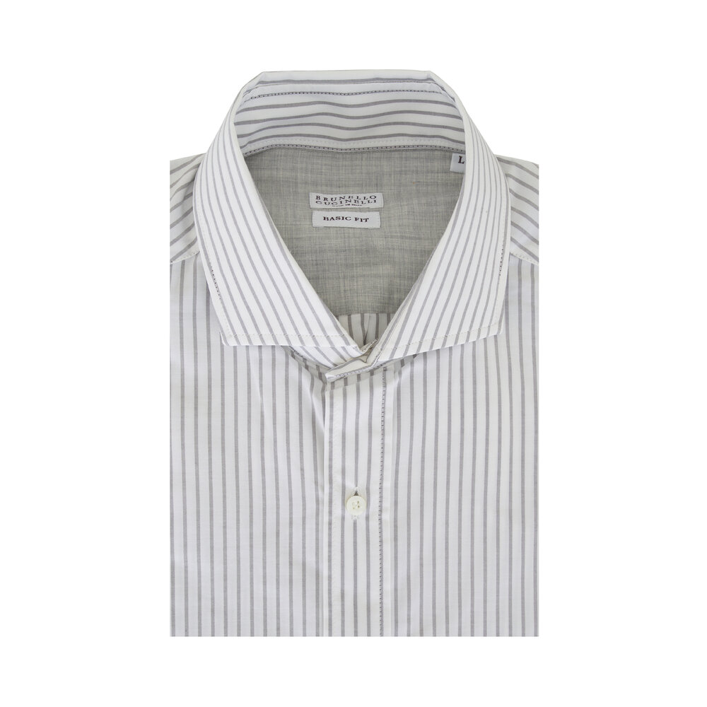 BRUNELLO CUCINELLI 長袖シャツ ホワイトストライプ M メンズ 向け ホワイト ストライプシャツ | Brunello Cucinelli