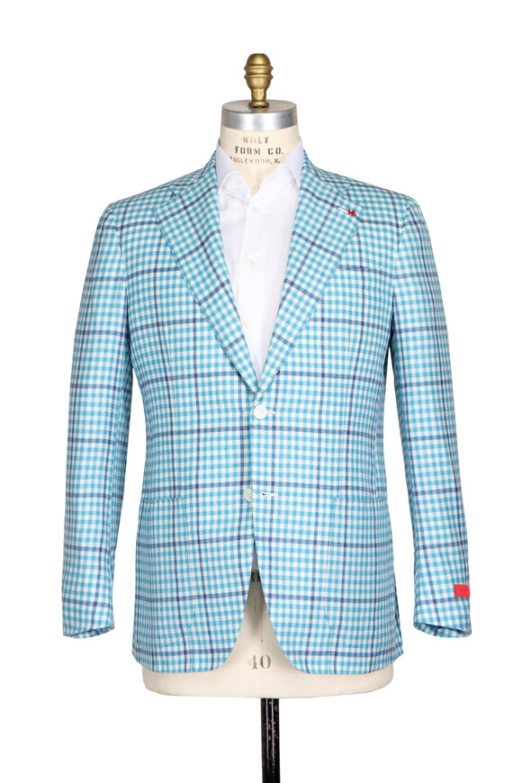 Isaia Teal & Navy Blue Check Sportcoat - view 2