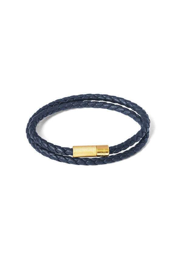 Tateossian Pop Rigato Double Wrap Navy Leather Bracelet