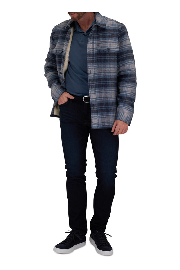 Faherty Brand CPO Mountain Mist Plaid High Pile Fleece Shacket  - view 2