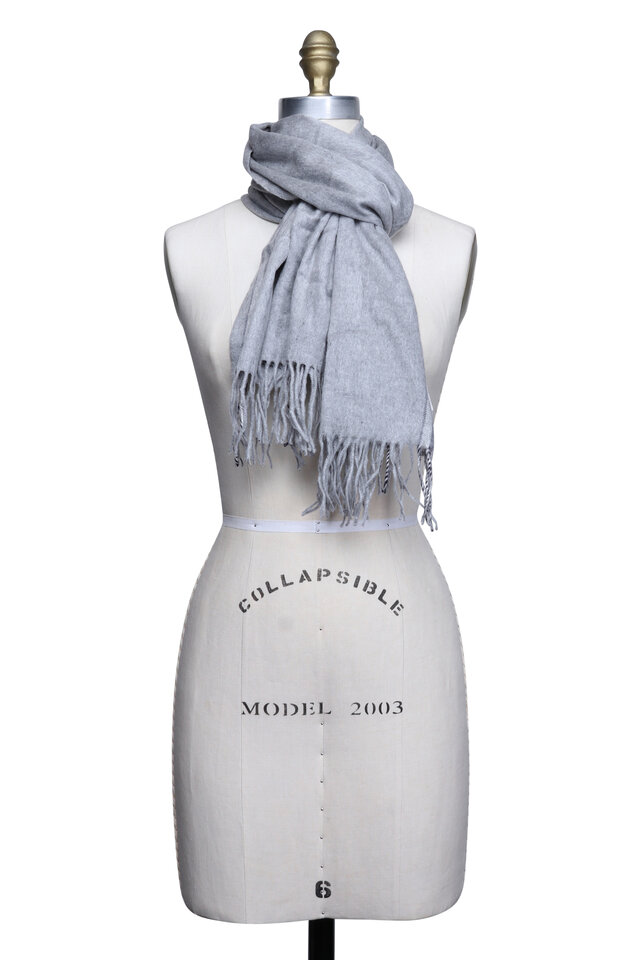 Brunello Cucinelli - Light Gray Ribbed Cashmere Scarf