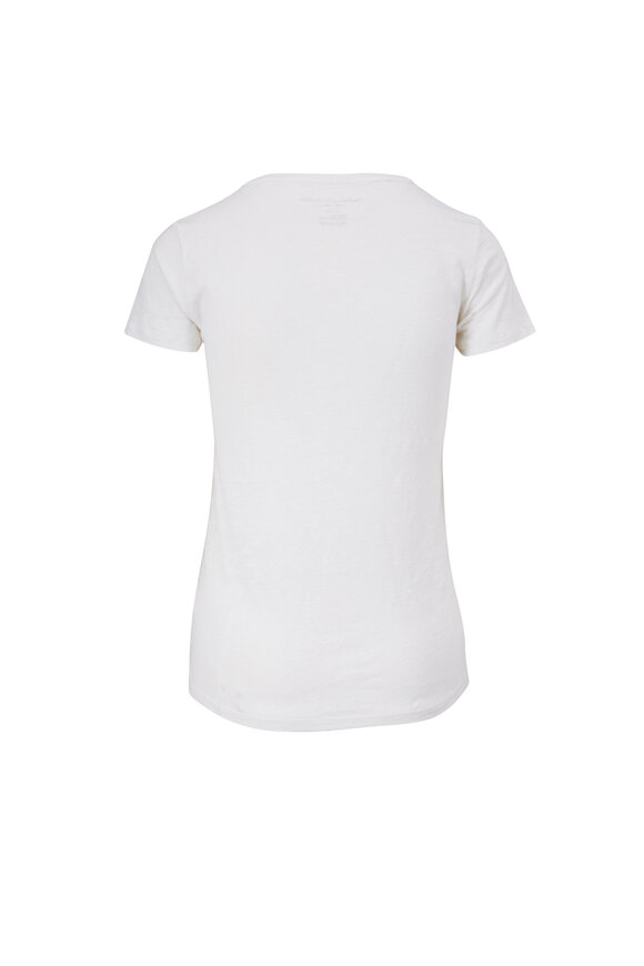 Majestic - White Stretch Linen V-Neck T-Shirt