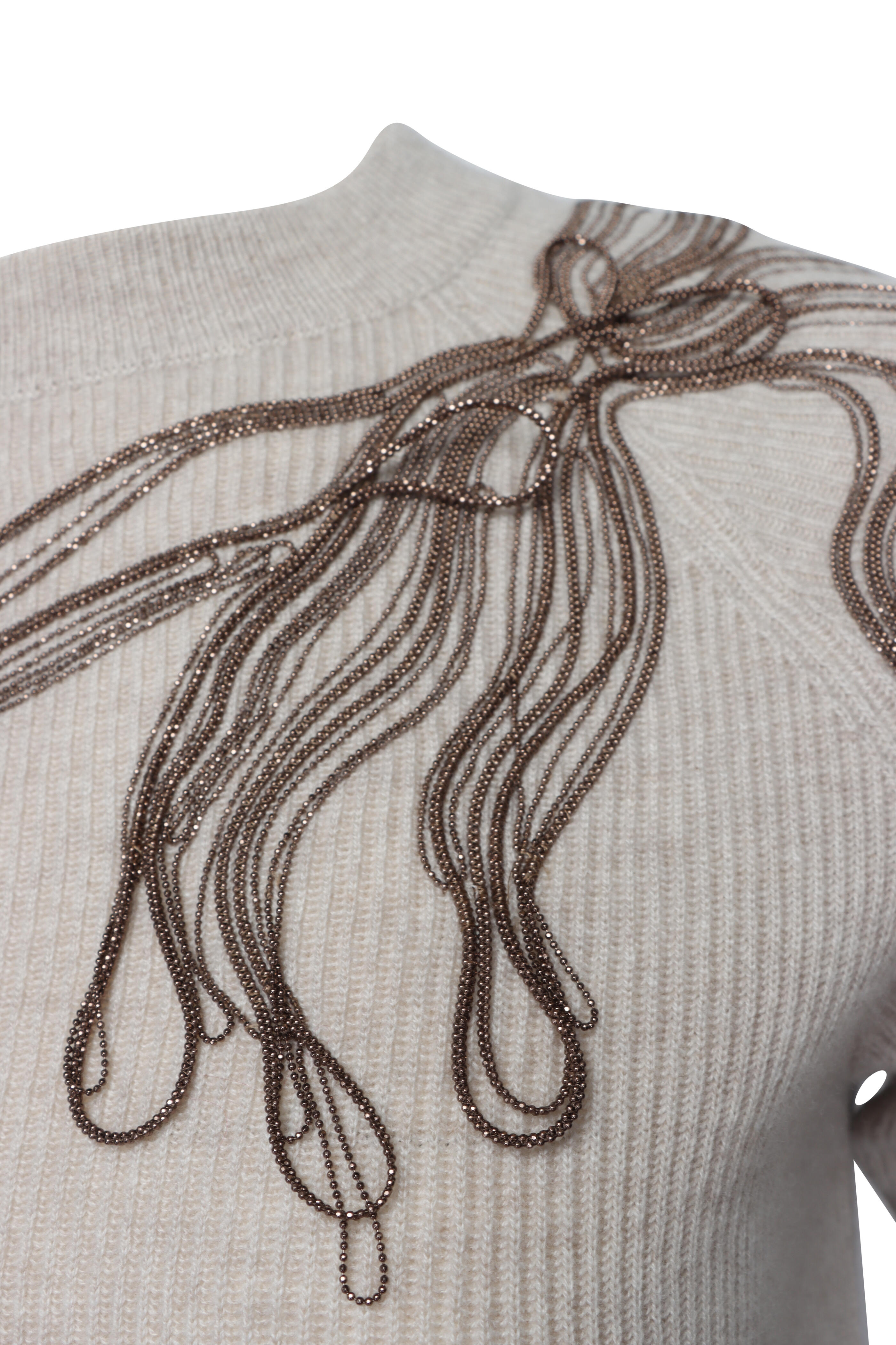 Brunello Cucinelli - Beige Cashmere Monili Floral Knit Pullover