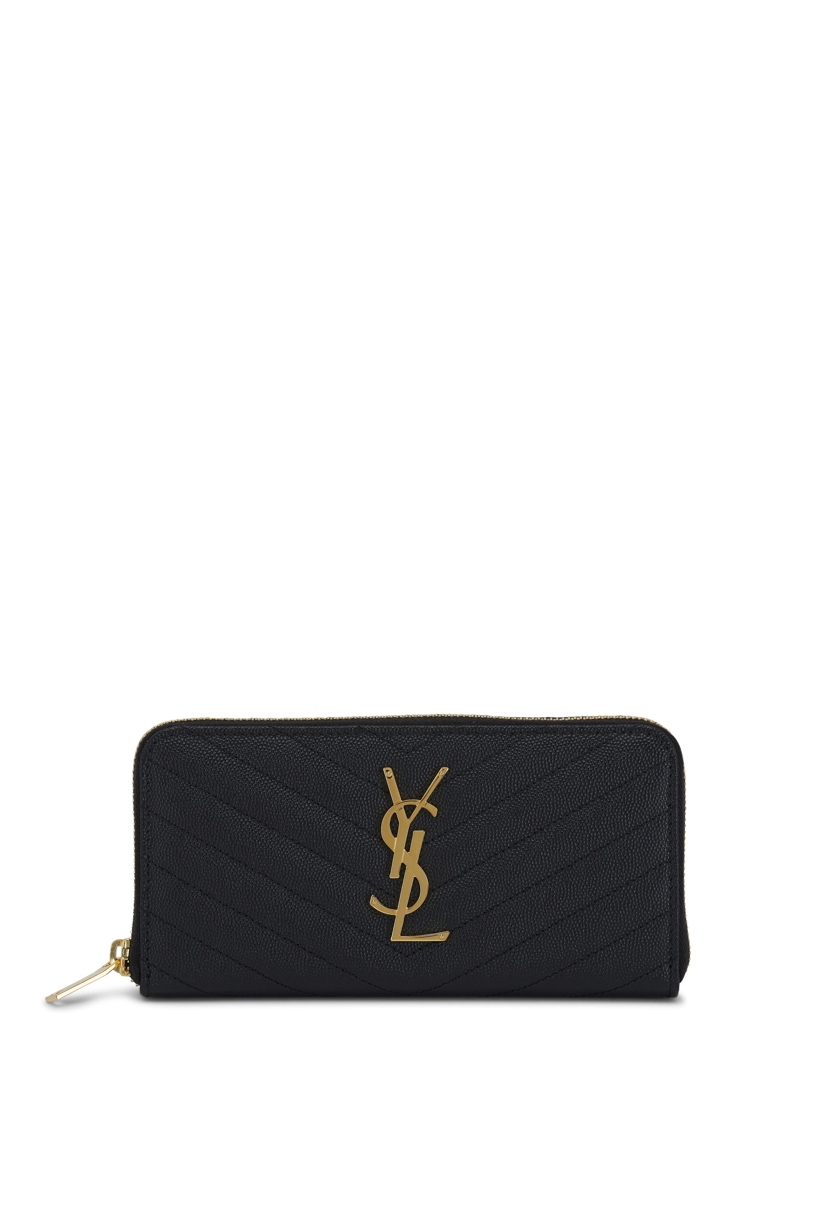 【関税＆送料込み】Saint Laurent Leather MatelassAC Cassand Saint Laurent - Cassandre Matelassé Black Leather Zip Wallet