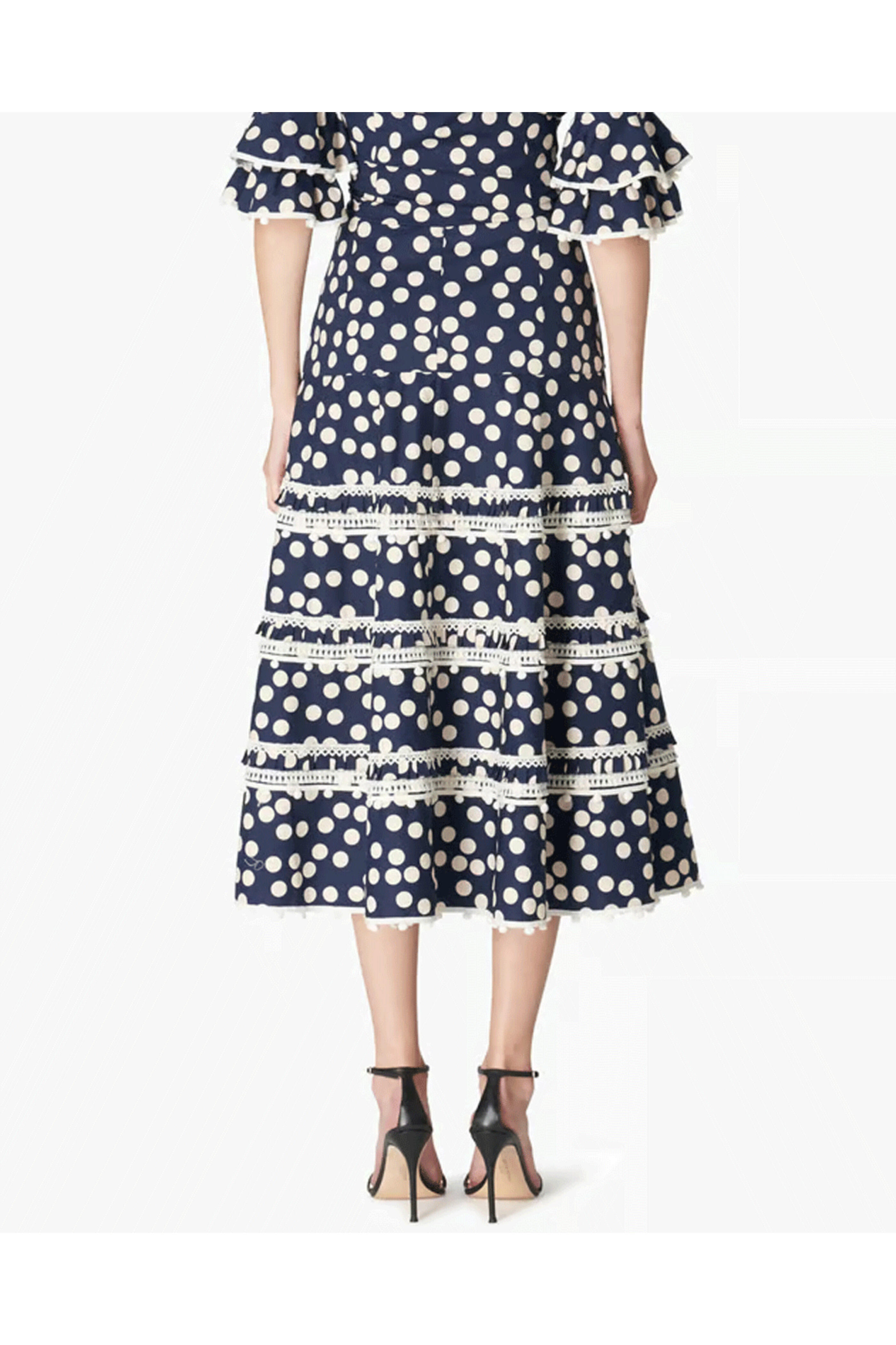Carolina Herrera - Midnight Embroidered Tiered Midi Skirt