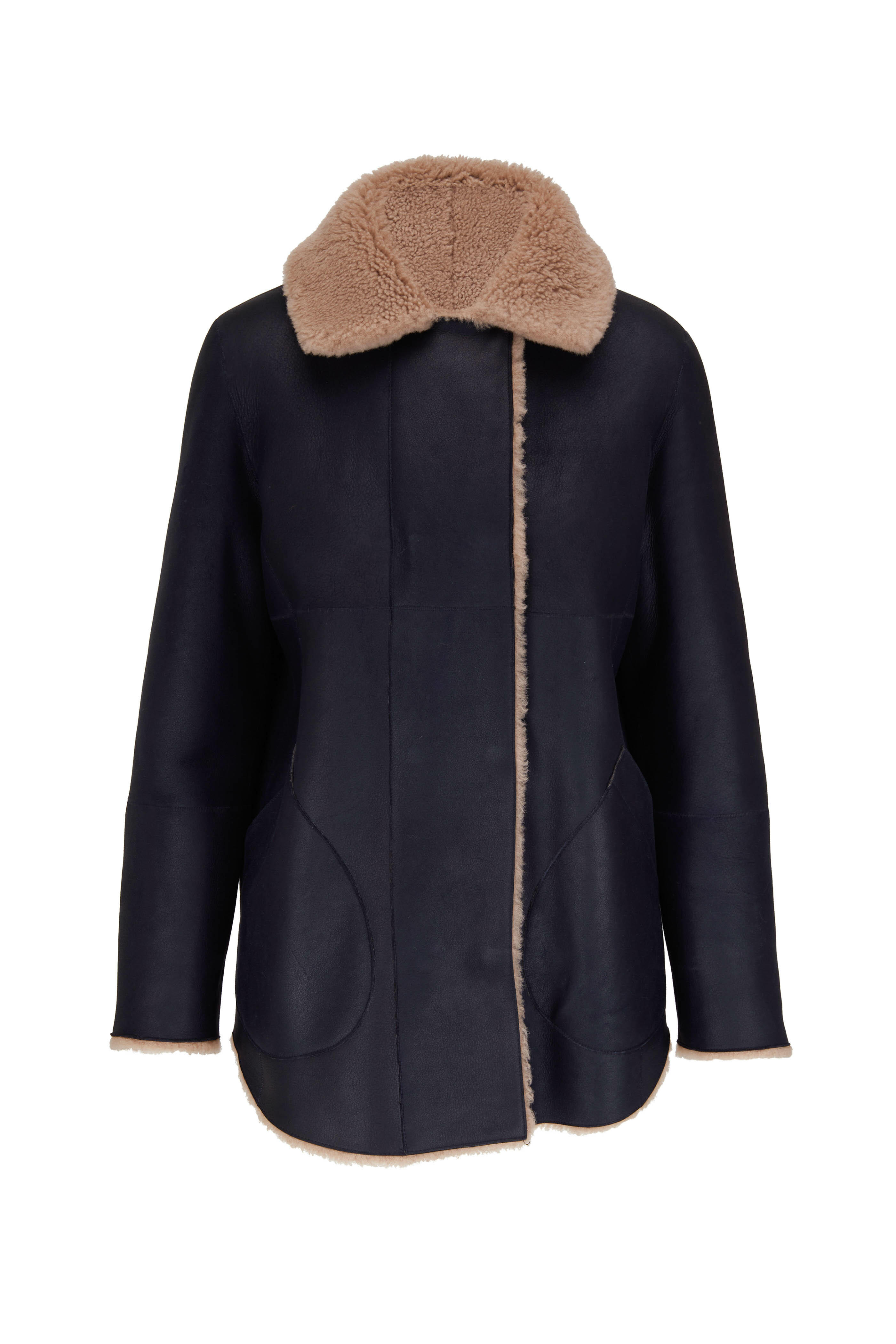 Akris Punto - Brown & Navy Reversible Shearling Jacket