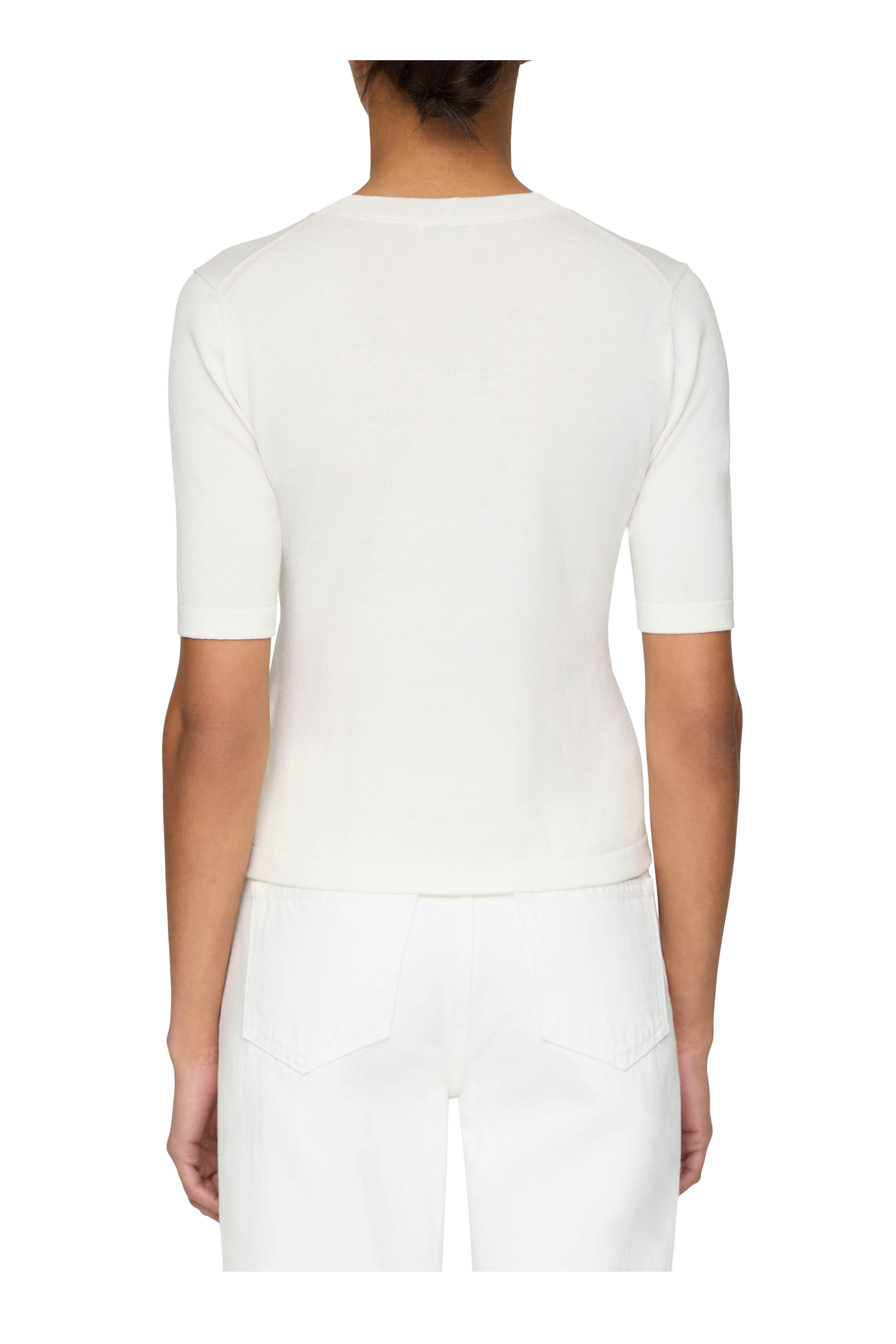 Lafayette 148 New York - Off White Cotton & Silk Crewneck Knit Top