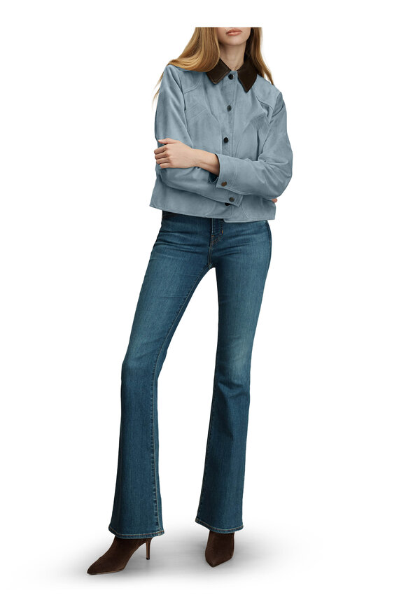 Veronica Beard Walters Blue Steel Suede Leather Barn Jacket - view 2