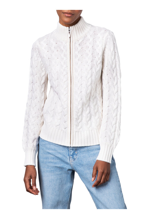 Kinross - Pearl Cable Knit Cashmere Zip Front Sweater