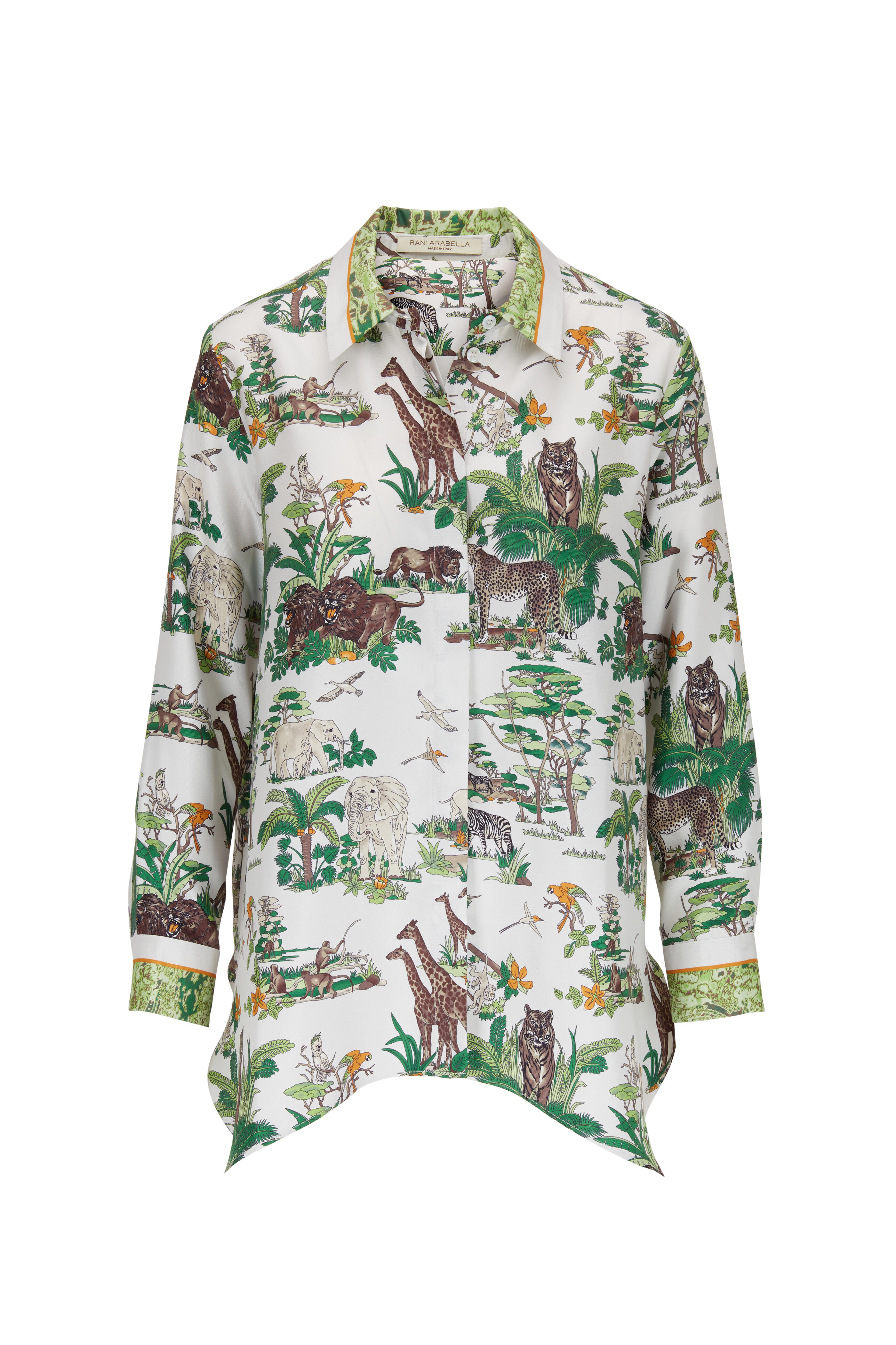 Rani Arabella - Green & White Safari Print Silk Blouse