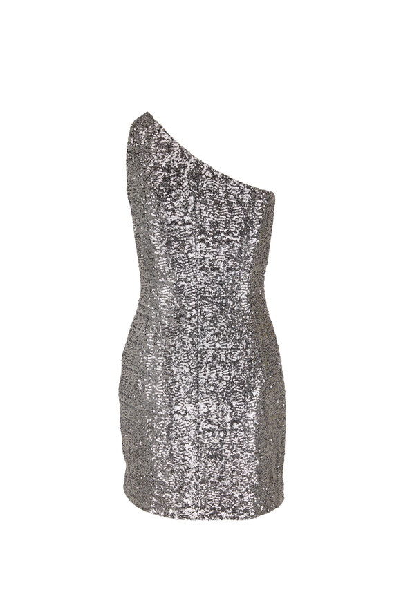 Michael Kors Collection - Silver Sequin One Shoulder Sheath Dress