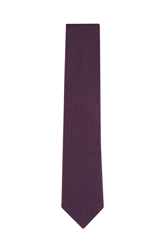 Eton Brown Micro Geometric Woven Silk Tie - view 1