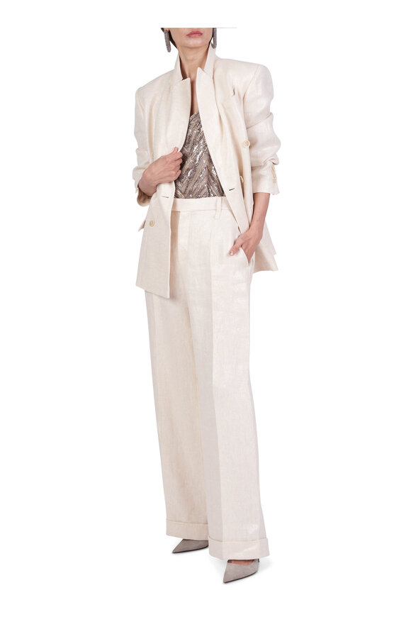 Brunello Cucinelli Beige Feather Embroidered Chevron Tank - view 2