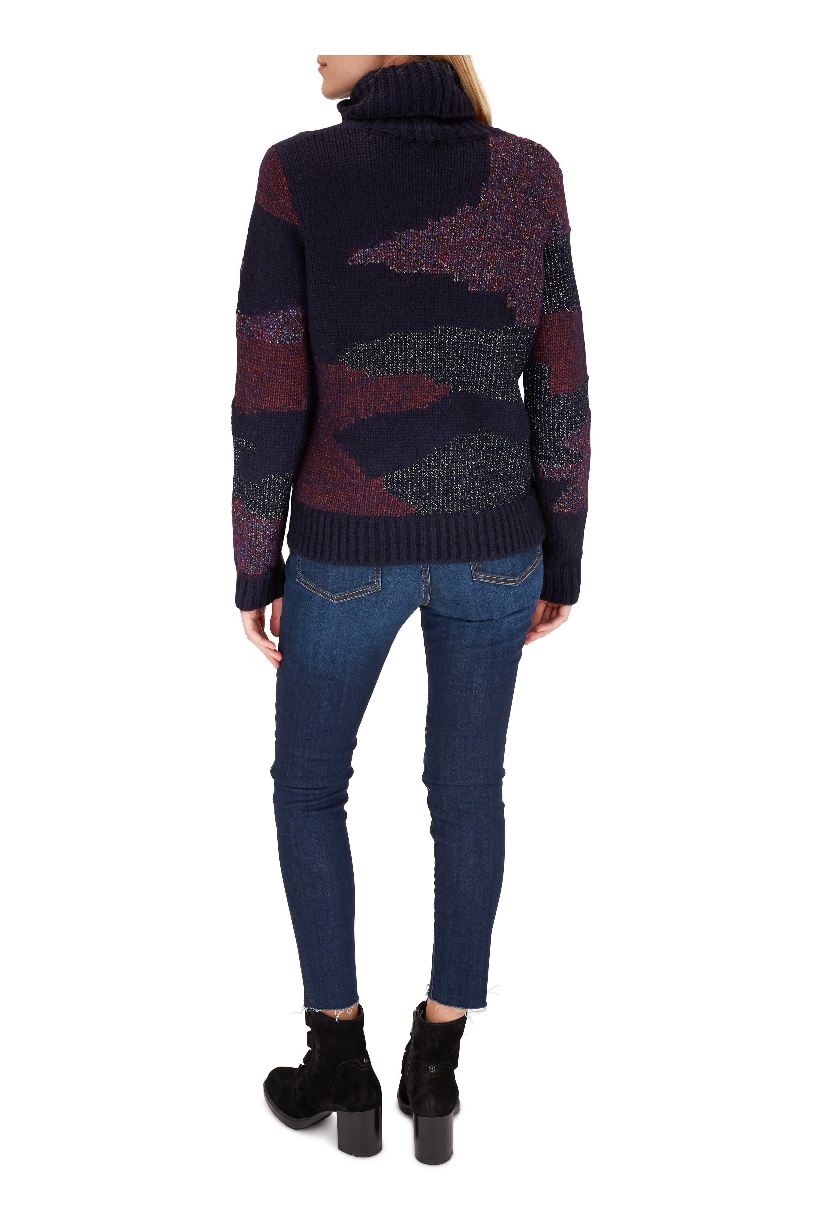 Veronica Beard - Naledi Navy Multi Intarsia Turtleneck Sweater
