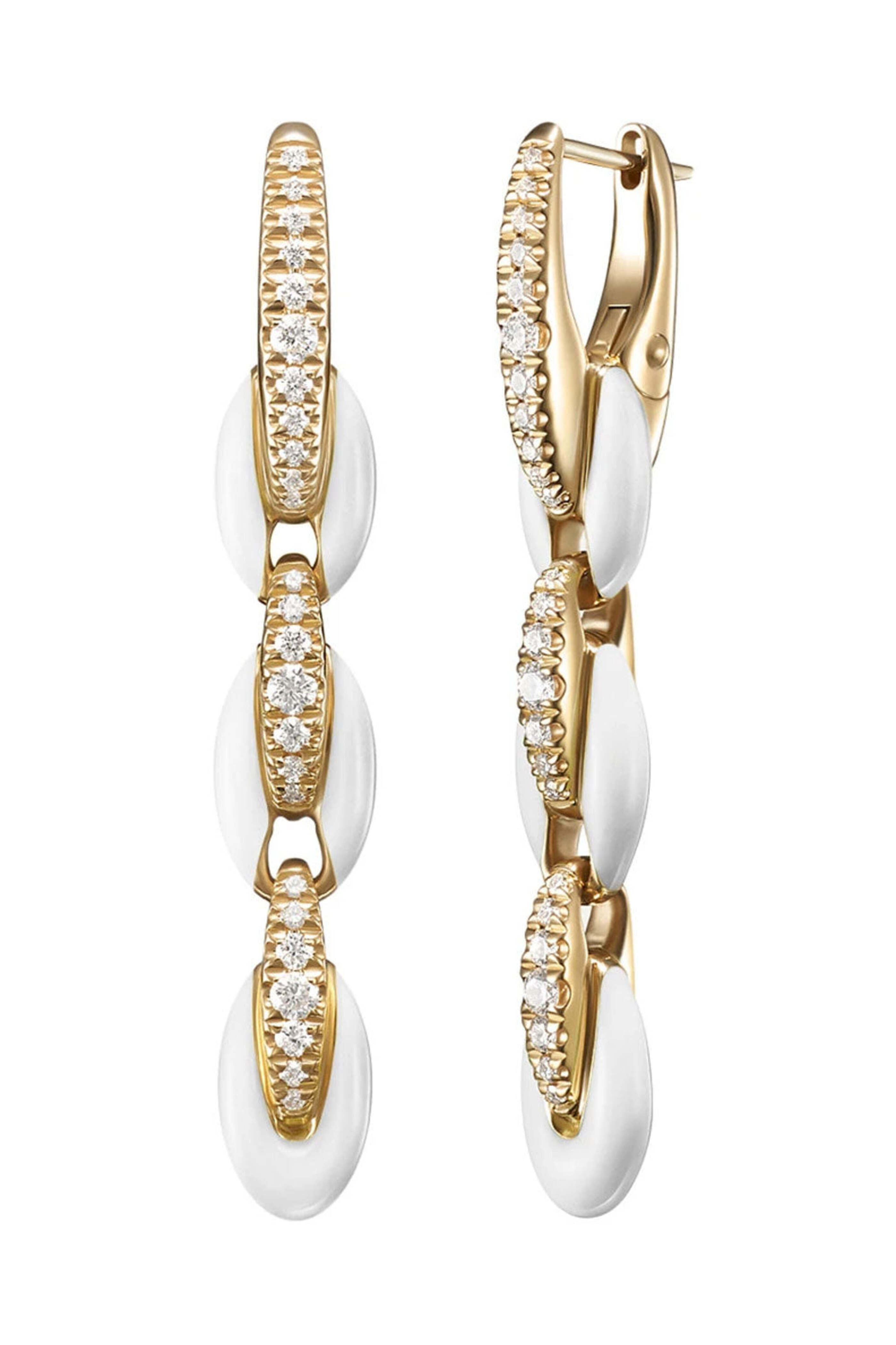 Melissa Kaye - Yellow Gold White Enamel Diamond Ada Earrings