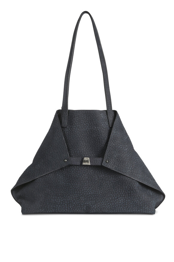 Akris - Ai Denim Blue Embossed Nubuck Suede Medium Tote