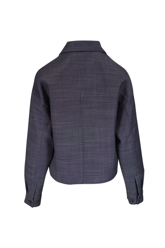 AKRISジャケット Akris - Blue Iridescent Silk Techno Jacket | Mitchell Stores