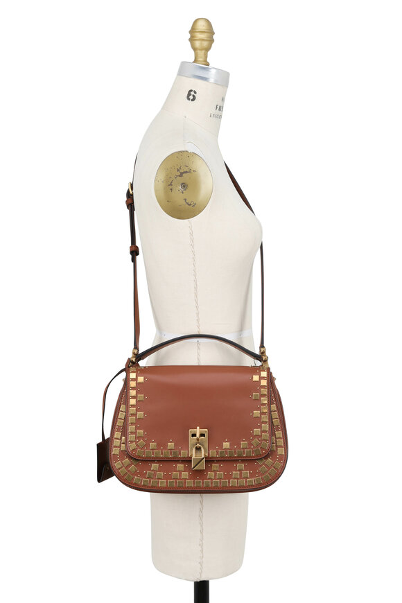 Valentino Garavani - Joylock Cognac Mosaic Studded Saddle Bag