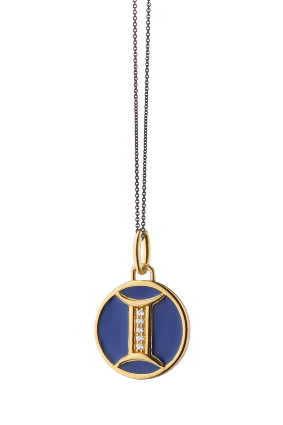 Monica Rich Kosann 18k Yellow Gold Blue Enamel Gemini Necklace
