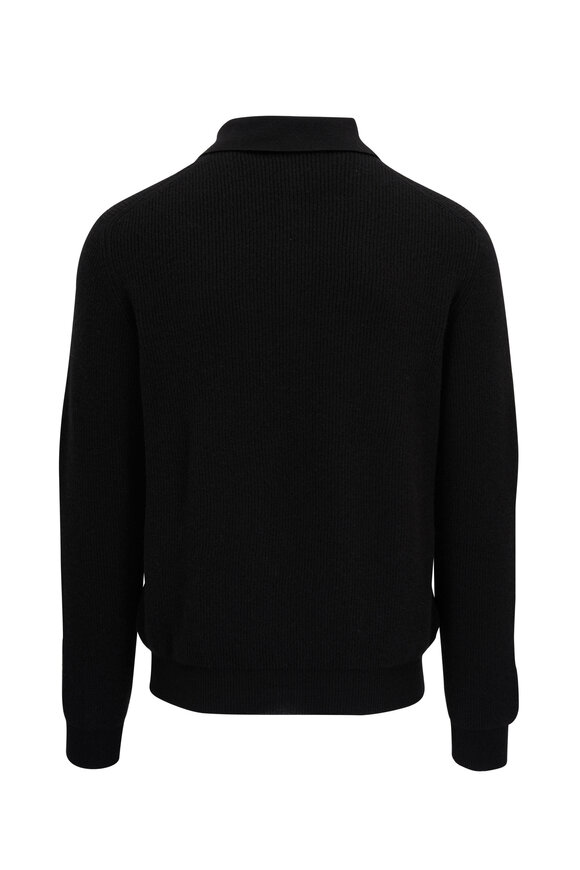 Kiton - Black Cashmere Ribbed Polo 