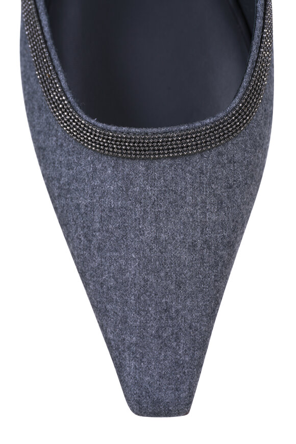 Brunello Cucinelli Medium Gray Flannel & Monili Pointed Toe Flat - view 4