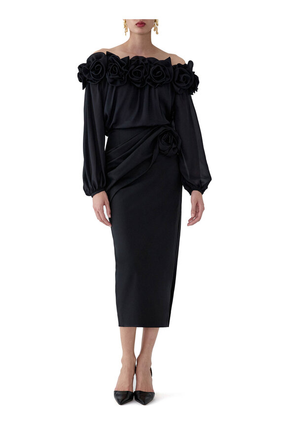 Carolina Herrera Black Stretch Wool Midi Skirt - view 2