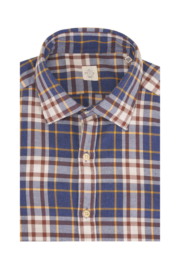 GMF Blue, Brown & Yellow Plaid Cotton Sport Shirt