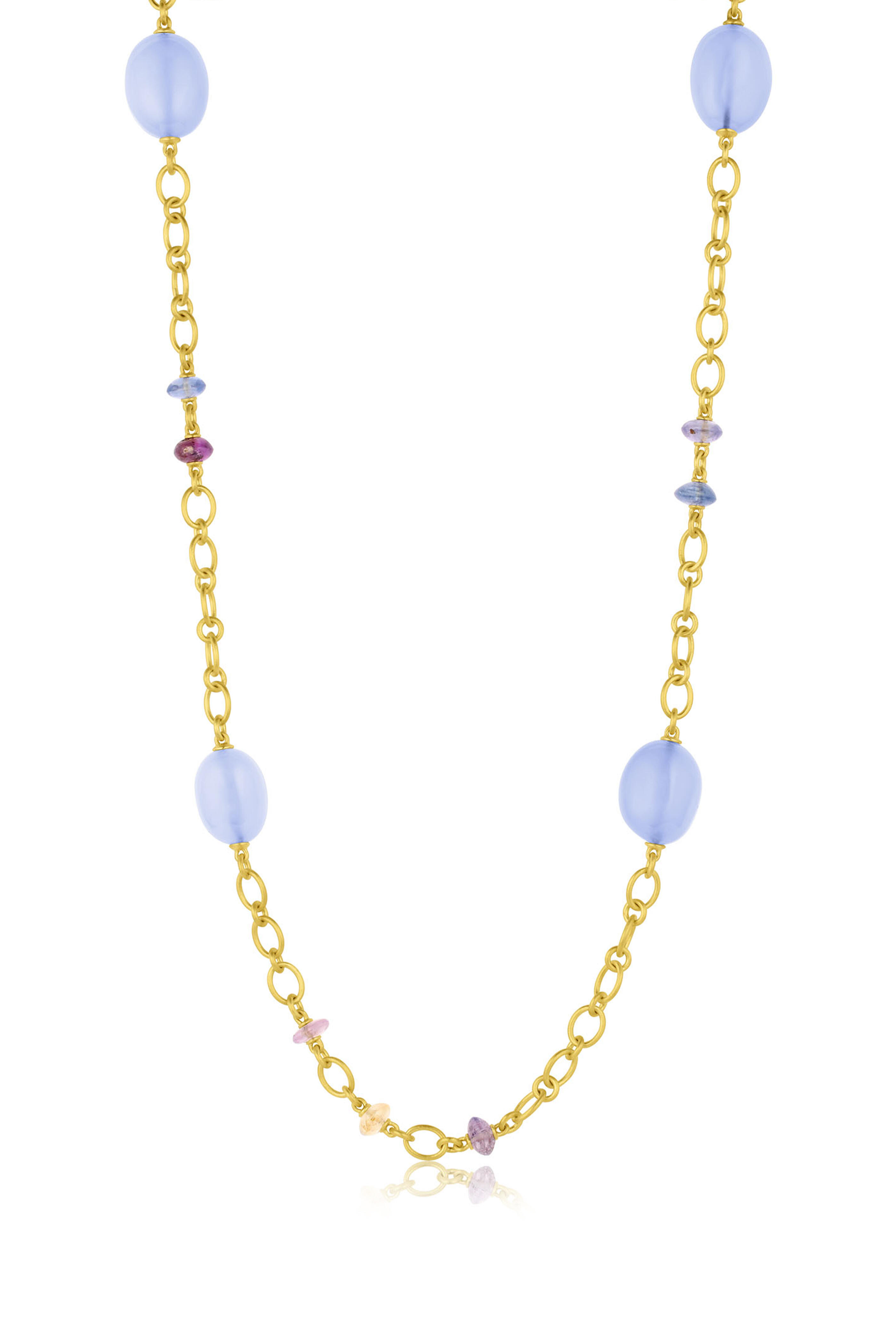 Leigh Maxwell - 18k Gold Chalcedony & Sapphire Station Necklace - view 1