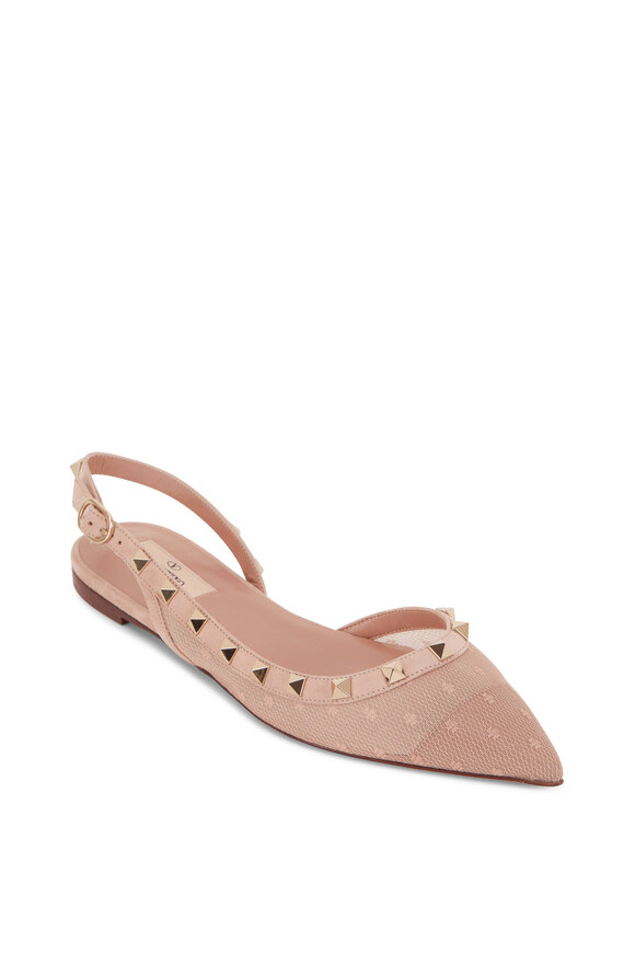 Valentino Garavani - Rockstud Blush Mesh Flat Slingback 