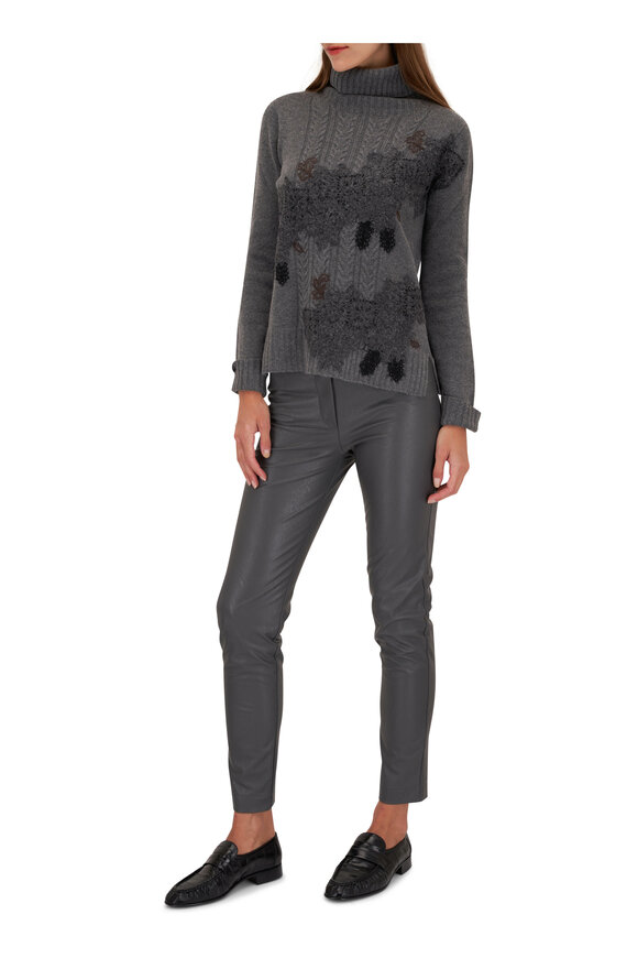 D.Exterior - Gray Lace Overlay Turtleneck Sweater