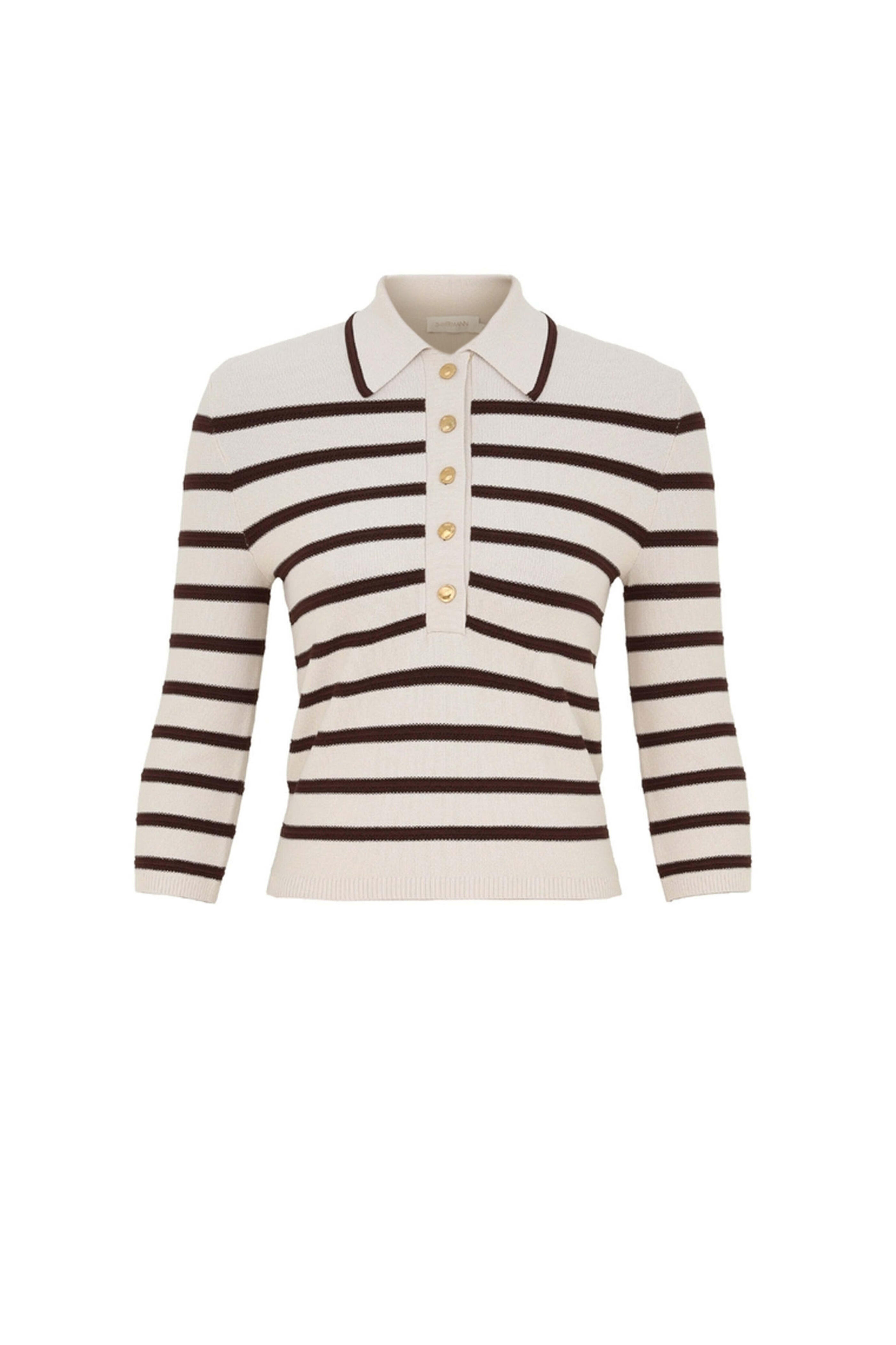 Zimmermann - Chocolate and Cream Stripe Illuminate Polo