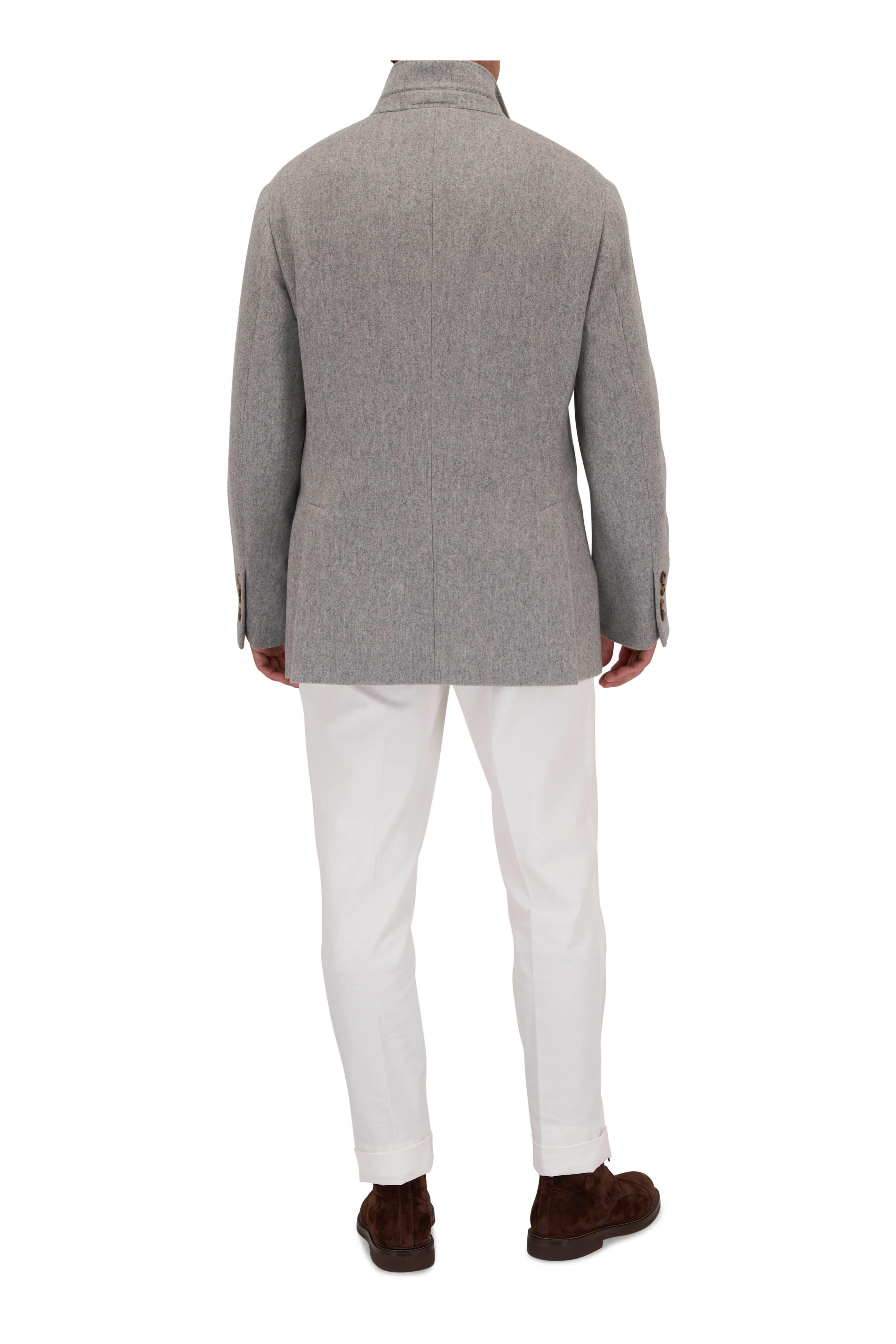Brunello Cucinelli - Gray Cashmere Pea Coat | Mitchell Stores