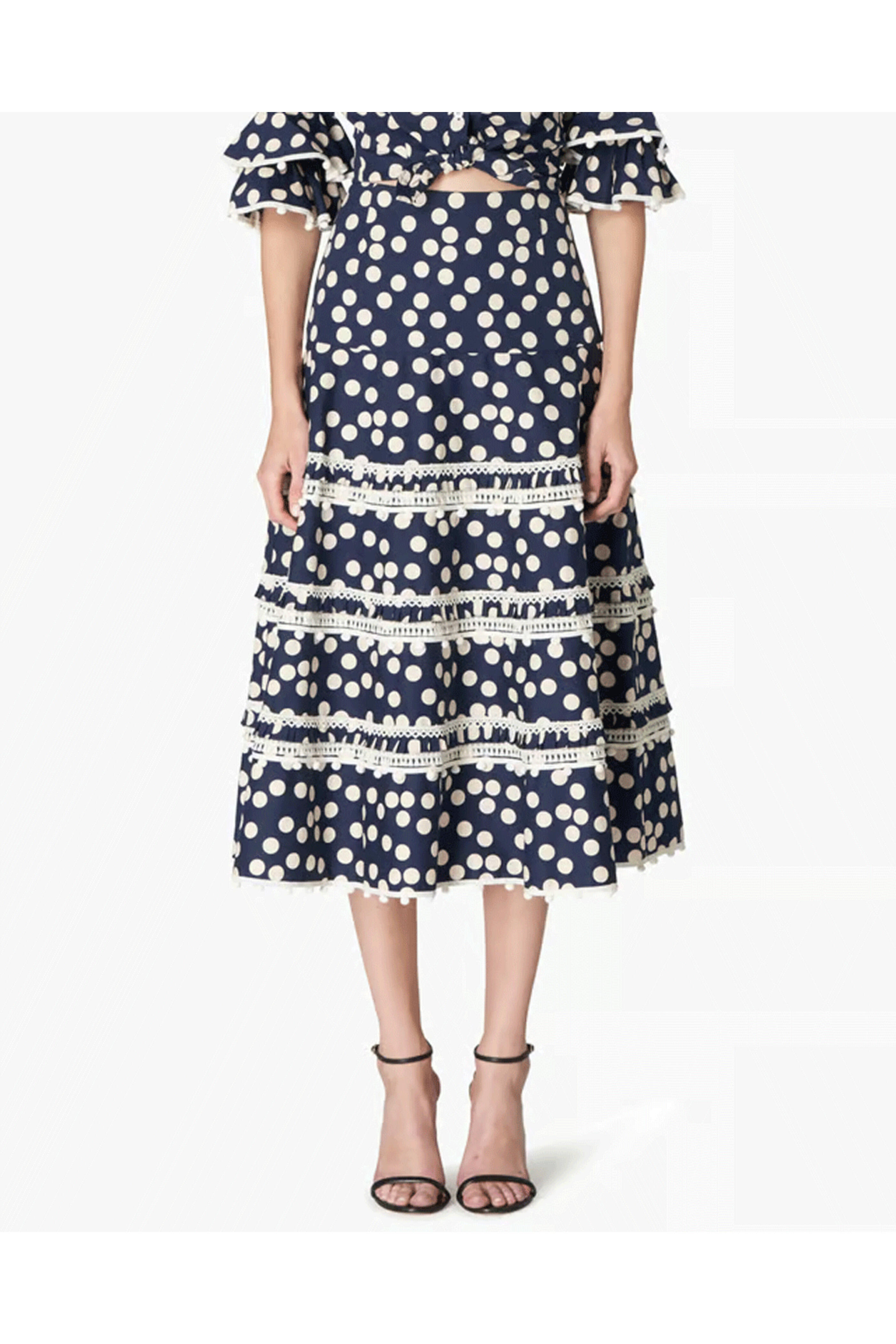 Carolina Herrera - Midnight Embroidered Tiered Midi Skirt