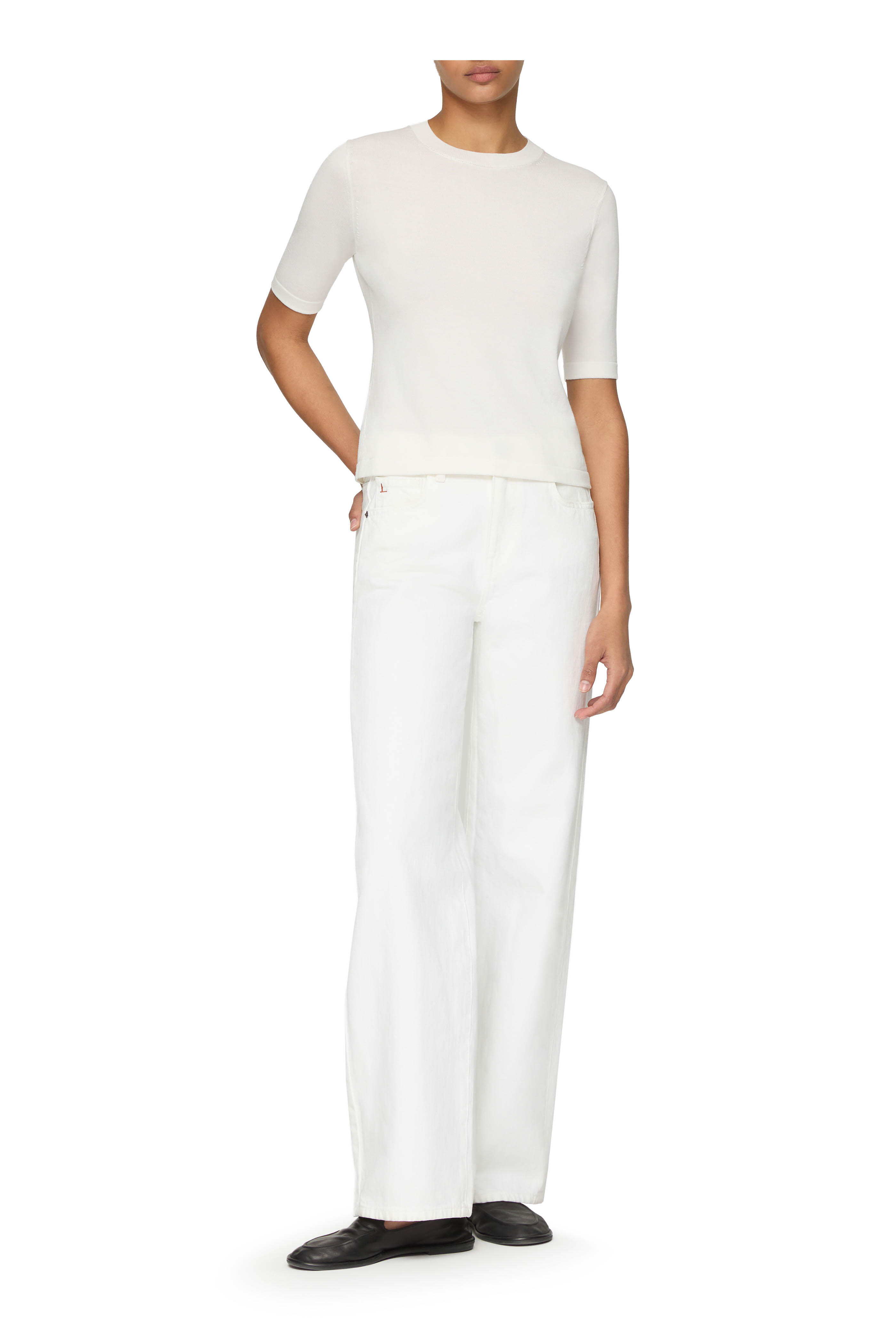 Lafayette 148 New York - Off White Cotton & Silk Crewneck Knit Top