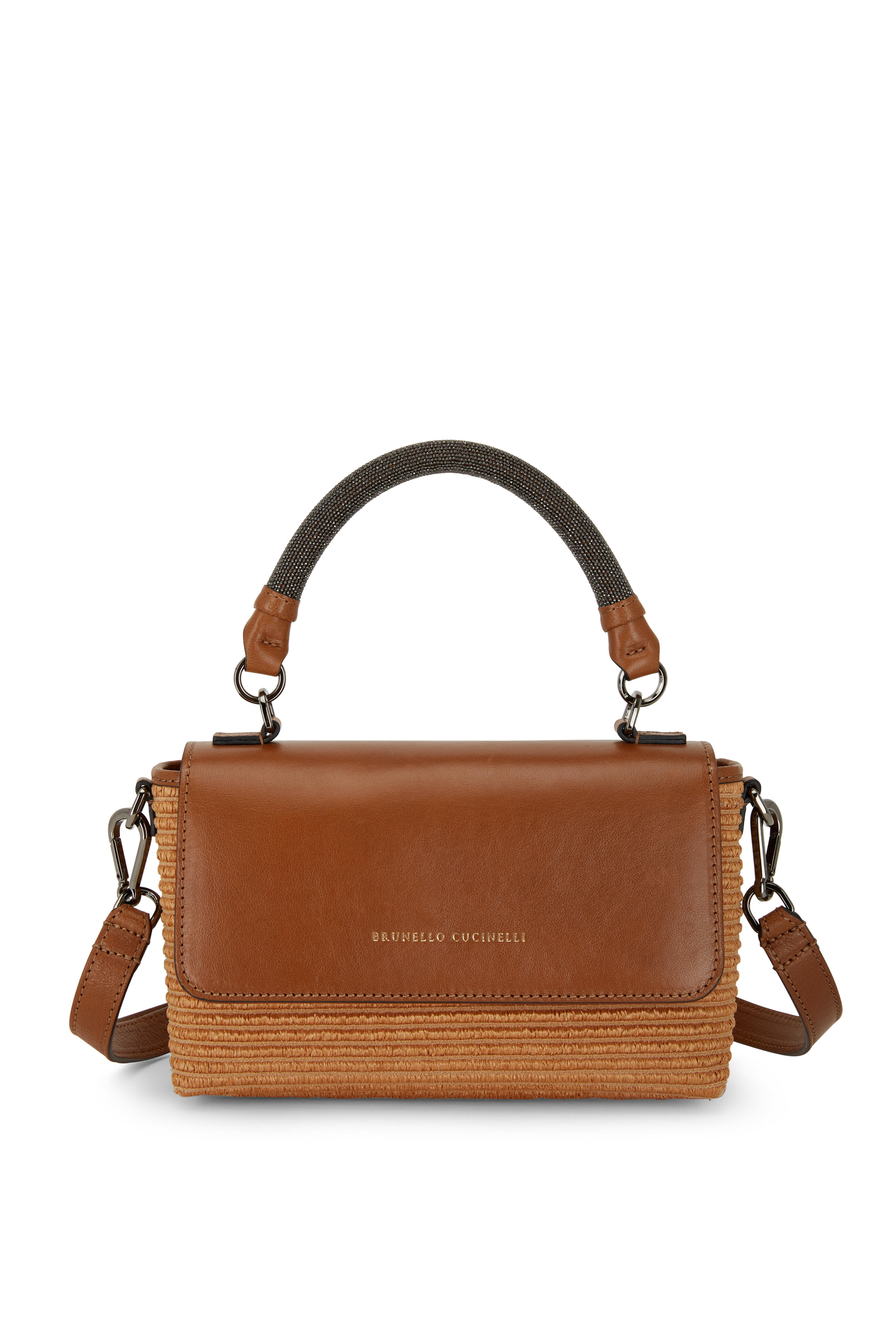 Brunello Cucinelli - Brown Leather & Raffia Monili Handle Brunello Cucinelli - Brown Leather & Raffia Monili Handle