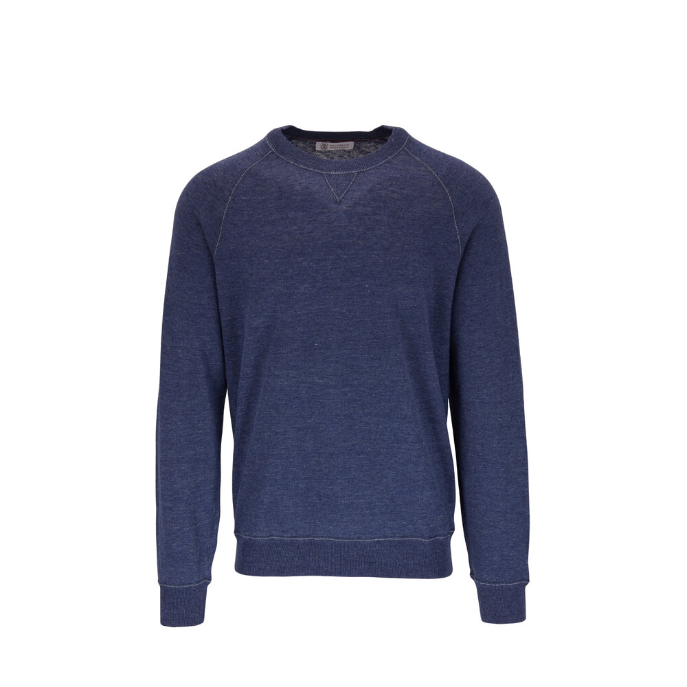 ブルネロクチネリ　トップス Brunello Cucinelli - Blue Linen & Cotton Raglan Sleeve Pullover