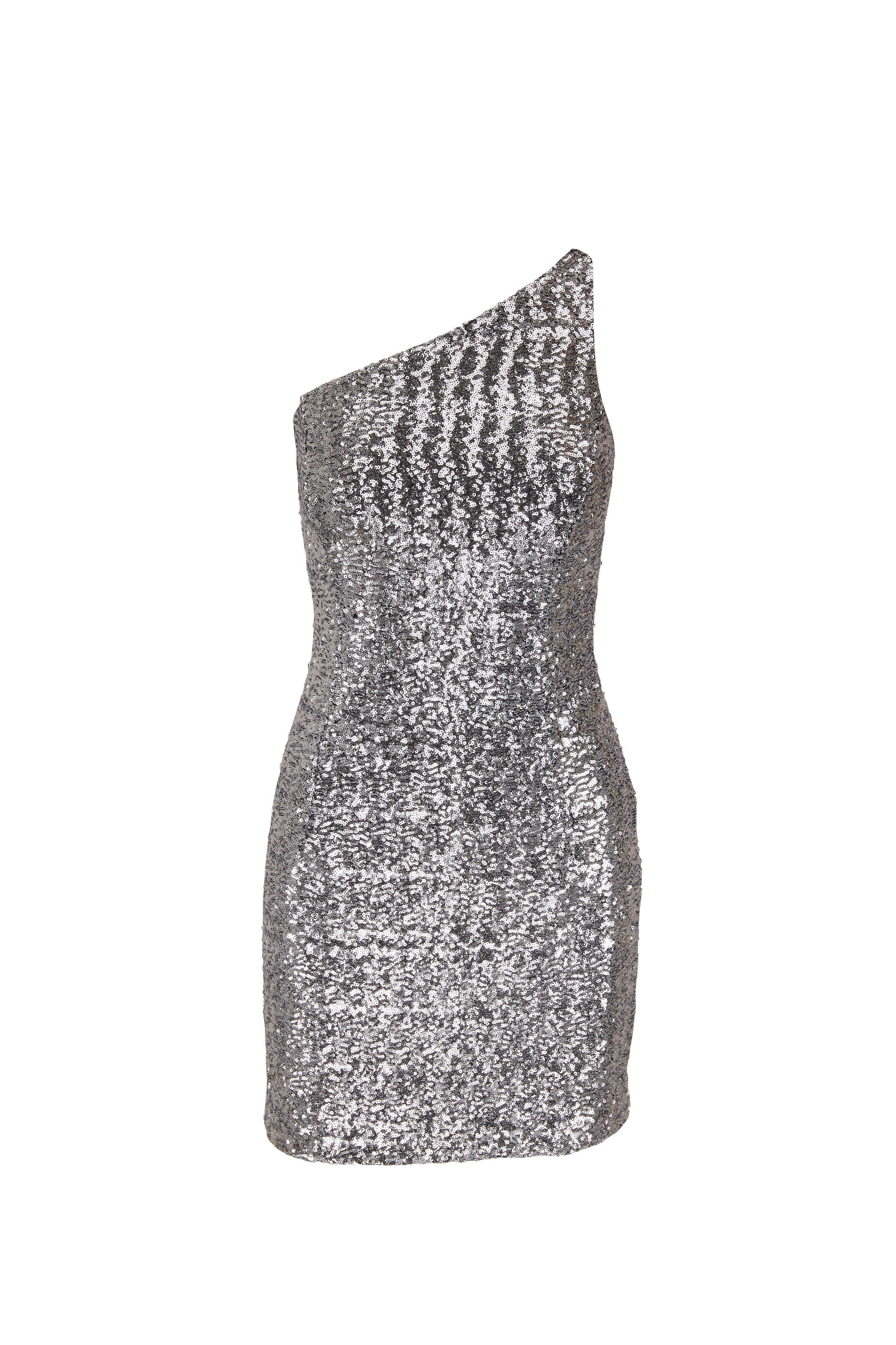 Michael Kors Collection - Silver Sequin One Shoulder Sheath Dress