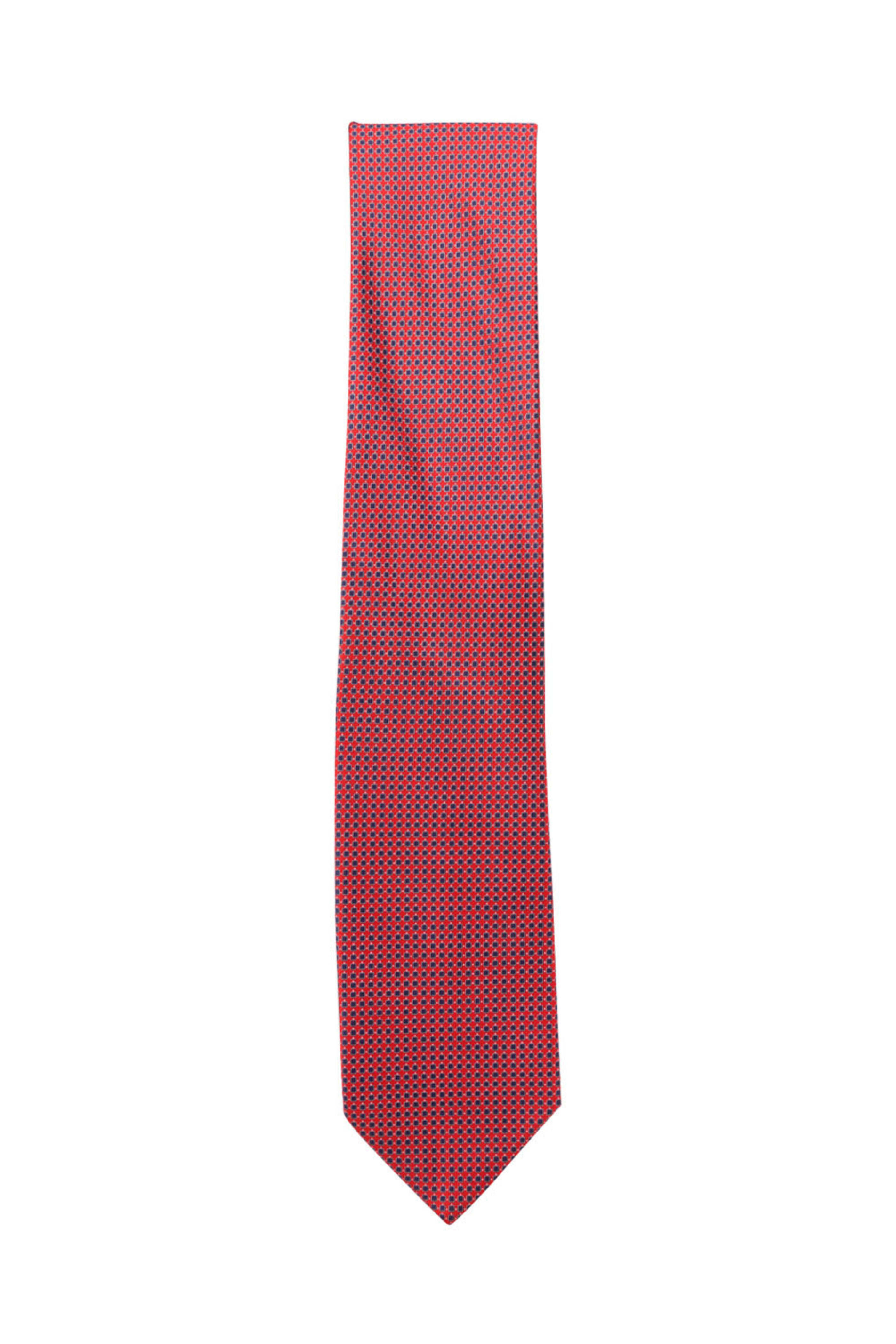 Italo Ferretti - Navy and Red Micro Checked Silk Tie