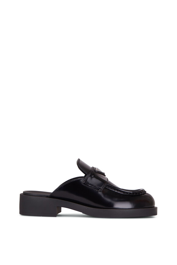 Prada - Black Spazzolato Leather Slip On Loafer, 50mm