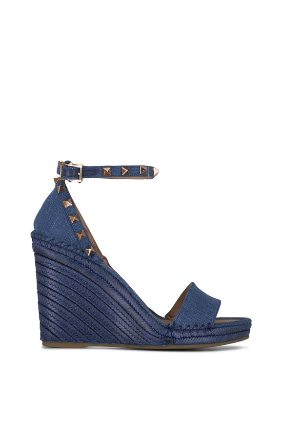 Valentino Garavani - Denim Rose Cannelle Rockstud Wedge, 100mm