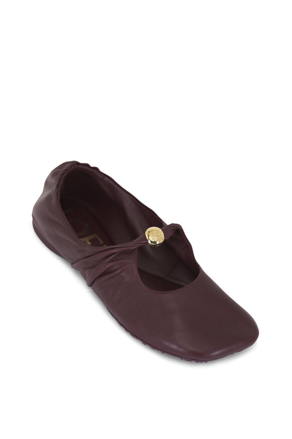 Loewe Burgundy Soft Leather Ballerina Flat