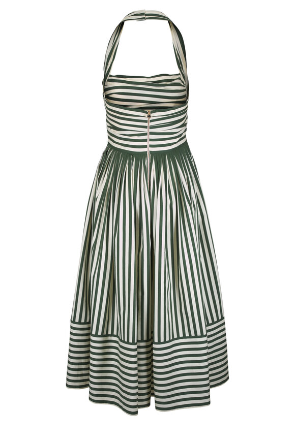 Carolina Herrera Ivory & Racing Green Stripe Halter Dress - view 5