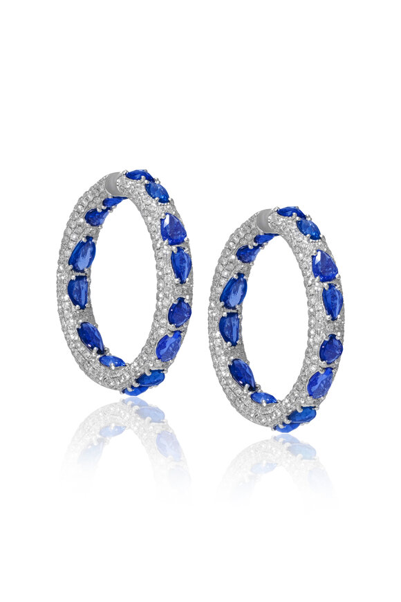 Diana M Jewels 18k White Gold Sapphire & Diamond Hoop Earring - view 1